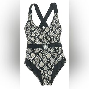 Michael Kors Women's One Piece Bathing Suit Size 4 Black Snake Skin Design
